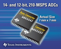德州儀器推出12與14位210 MSPS ADC壯大高速ADC產品陣營