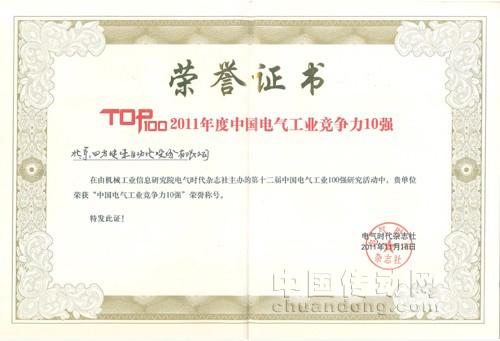 年度中國電氣工業(yè)競爭力10強(qiáng)